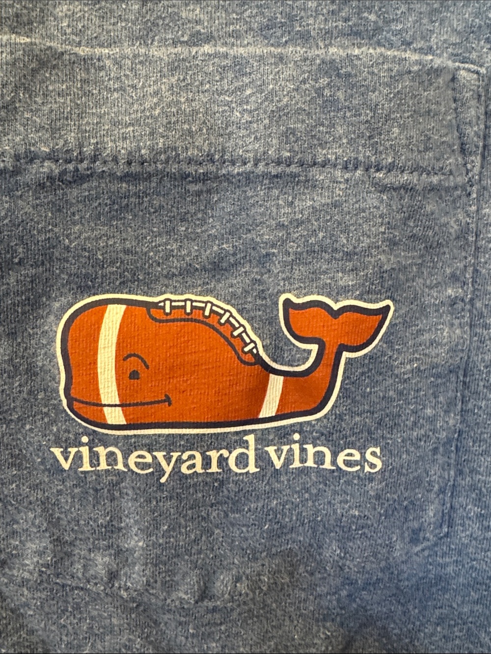 Vineyard Vines Blue Long-Sleeve Tee with Brown Whale Football Graphic - Picture 4 of 4